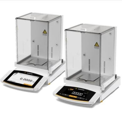 Semi-Micro Balances shown with MCA and MCE control units draft shield and a built-in ionizer on select models; capacity of 120g and 220g