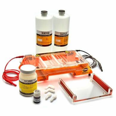 Horizontal electrophoresis system (MP-1015) by IBI Scientific includes: loading dye, buffers and 100g of Molecular Biology Grade Agaro