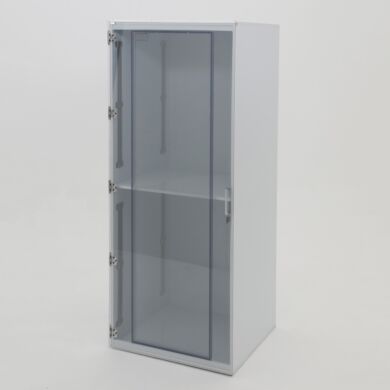 Freestanding cleanroom storage cabinet, 25”W x 24”D x 60”H, polypropylene, two chambers, static-dissipative PVC door, locking bracket  |  