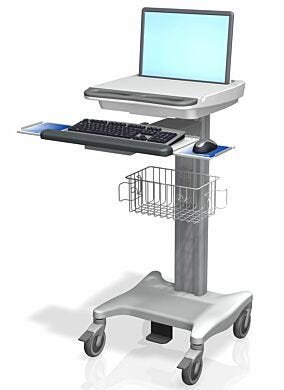 VHCR Series Monitor and Keyboard Adjustable Height Computer Cart shown with Props  |  9600-77A displa