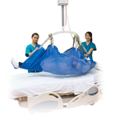 Compatible with GoLift patient handling systems, S-XL polyester and mesh slings reposition patients on the bed or transfer patients from stretchers
