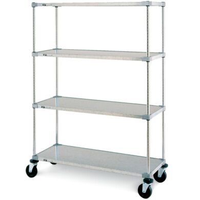 Metro Super Erecta 4-shelf industrial solid shelving stem caster cart, chrome posts with galvanized steel shelves
