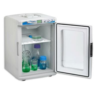 20L capacity myTemp Mini Digital Incubators by Benchmark Scientific store 2L bottles and flasks, include 2 adjustable shelves  and an internal outlet for connec