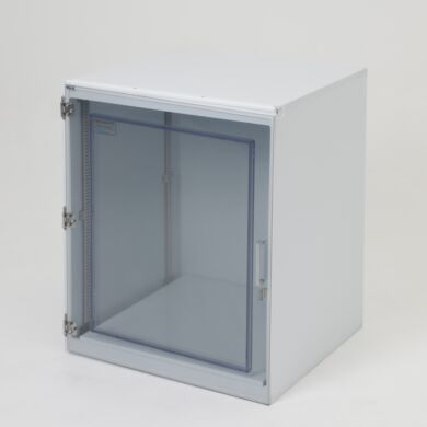 Tabletop cleanroom storage cabinet, 25”W x 24”D x 30”H, polypropylene construction, one chamber, static-dissipative PVC door, locking bracket  |  