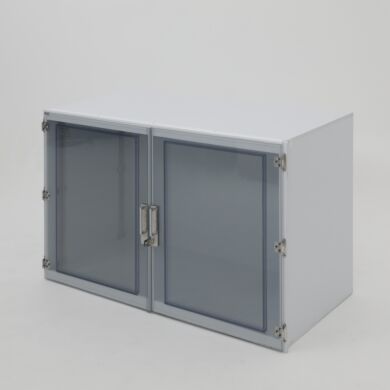 Tabletop laboratory storage cabinet, 49”W x 24”D x 30”H, polypropylene, one chamber, static-dissipative PVC double doors, locking brackets  |  
