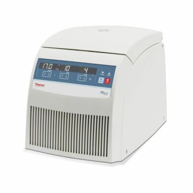 Refrigerated Heraeus Fresco 17 microcentrifuge from Thermo Fisher spins samples at 13,300 rpm  |  1108-09 displayed