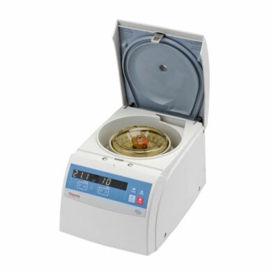 Ventilated Heraeus Pico 21 microcentrifuge from Thermo Fisher spins samples at 14,800 rpm  |  1108-03 displayed