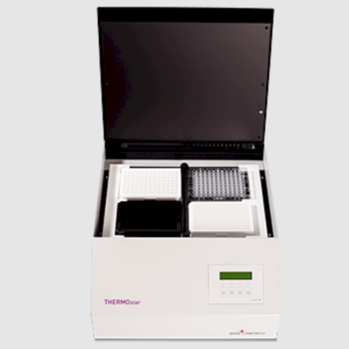 THERMOstar microplate incubator and orbital shaker with a 4-plate capacity, 120-700rpm and up to 56°C incubation; compatible with BMG LabTech Microplate Readers  |  8000-87 displayed