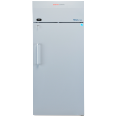 TSG3005SA Insulated Solid Door Lab Refrigerator by Thermo Fisher Scientific with four adjustable shelves, 2” casters and self-closing door with a 90° stop