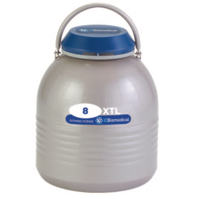 TW 8XTL for long-term LN2 storage at cryogenic temperatures has an 8L capacity, an 80-day static hold time and a lockable lid; includes six 5” canisters  |  6900-14 displayed