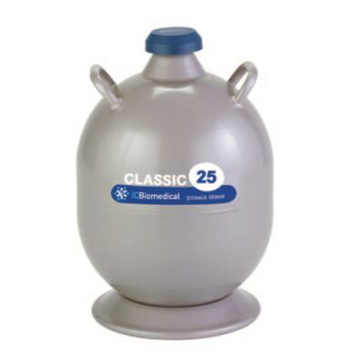 TW CLASSIC-25 Dewar by IC Biomedical with 25-liter LN2 capacity and a snap-on cap closure for secure sample storage and dispensing  |  6901-04 displayed