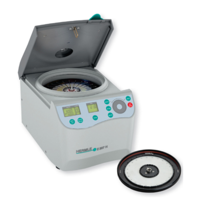 11” Compact Hematocrit Centrifuges by Hermle in 120V and 230V models include a 90º angle 24-capillary rotor, EZ-Scroll and an advanced microprocessor  |  2824-PP-08 displayed