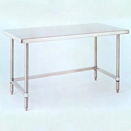 Solid-top 304 stainless steel cleanroon table from Metro with 3-sided "C" frame for comfortable seating | 1305-06 displayed