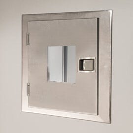 Fire-Rated CleanMount® Pass-Through Chamber; EP 304 or 316 SS, 24"W x 24"D x 24"H, double walled with window and concealed door interlock | 2638-75B-2-316-FR displayed