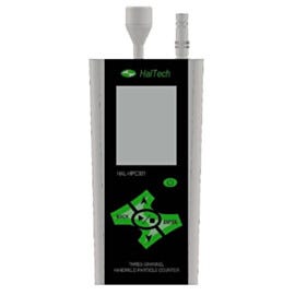 HPC301 3-Channel Handheld Laser Air Particle Counter simultaneously measures 3 user-configured particle sizes; accessories sold separately  |  1510-31A displayed