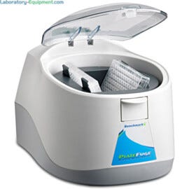 Platefuge microplate micro centrifuge from Benchmark has a 75° swing-out rotor and lid-controlled start/stop for spinning microplates up to 2,550 rpm | 2814-00 displayed