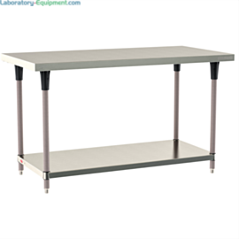 Standard 304 Stainless Steel TableWorx Work Tables with Microban antimicrobial Metroseal Legs and Under Shelf by Metro; additional sizes and mobile options  |  1543-PP-02 displayed