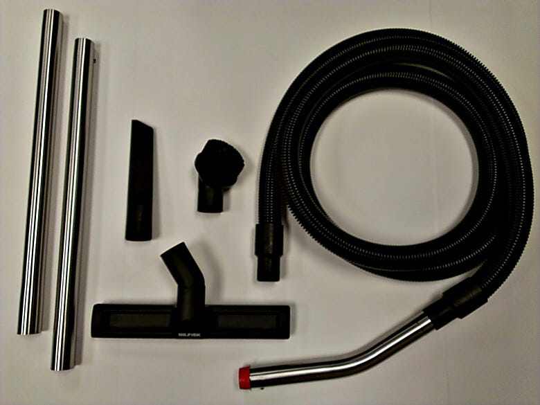 Includes: 10' antistatic hose with cuffs, curved SS tube, 2 SS wands, floor nozzle, conductive dust brush and conductive crevice nozzle | 1764-39 displayed