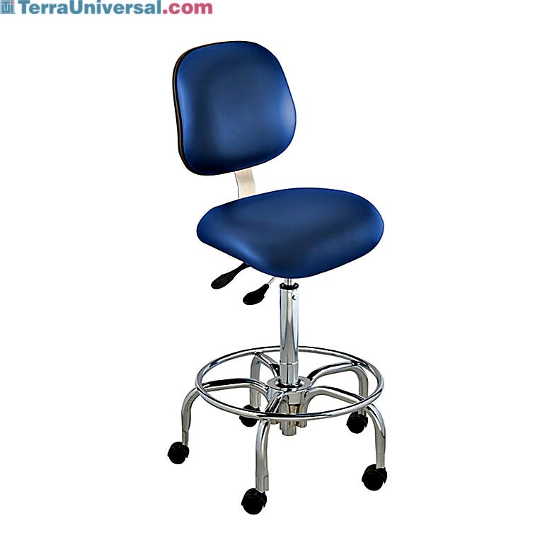 Class 100 Ergonomic Cleanroom Chairs features blue or black ergonomic backrest, and a standard base with casters