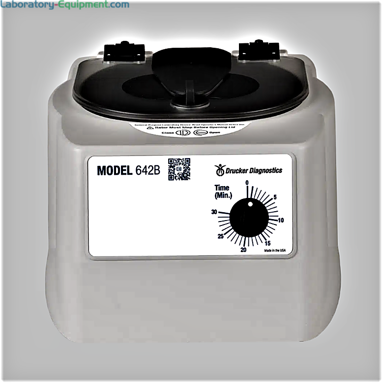 642B Single-Speed Centrifuge by Drucker Diagnostics with a 6 x 0.5-10mL capacity, 1600 xg and a mechanical timer includes a horizontal rotor and tube holders