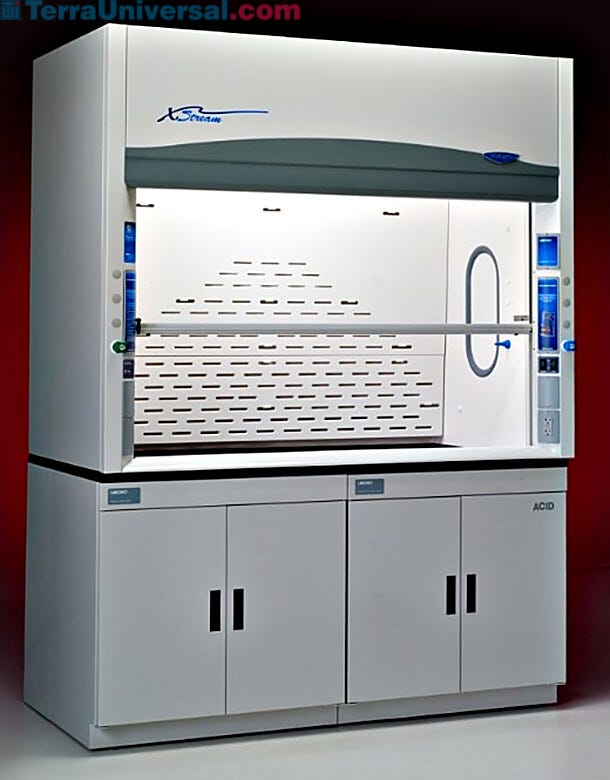 Shown: 6' Protector XStream Fume Hood (work surfaces, base cabinets sold separately)  |  1538-38 displayed