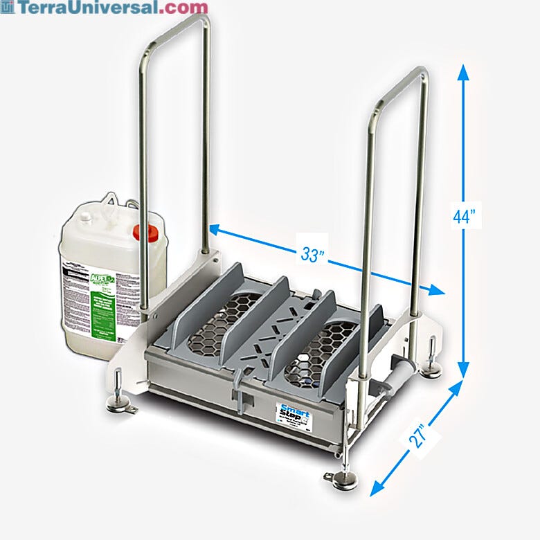HACCP SmartStep2™ walk-through sanitizing unit by Best Sanitizer uses compressed air to spray surface sanitize  |  5608-14 displayed