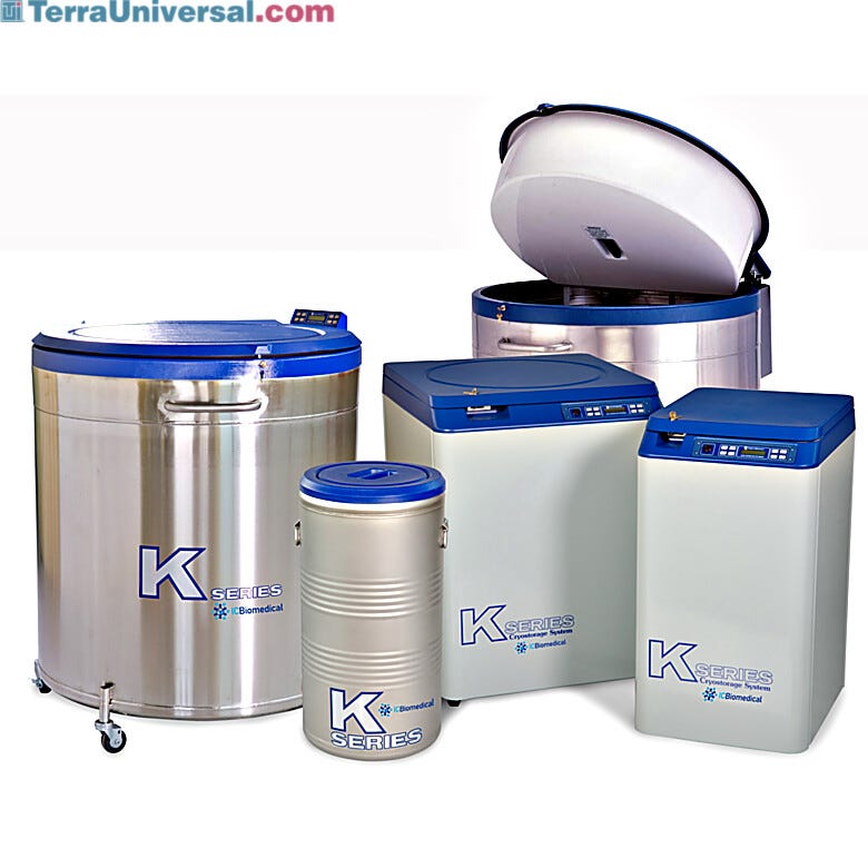 TW K Series 10K with a 165L LN2 capacity and 24K with a 365L capacity include a CS100 or CS200 controller; designed for easy sample retrieval