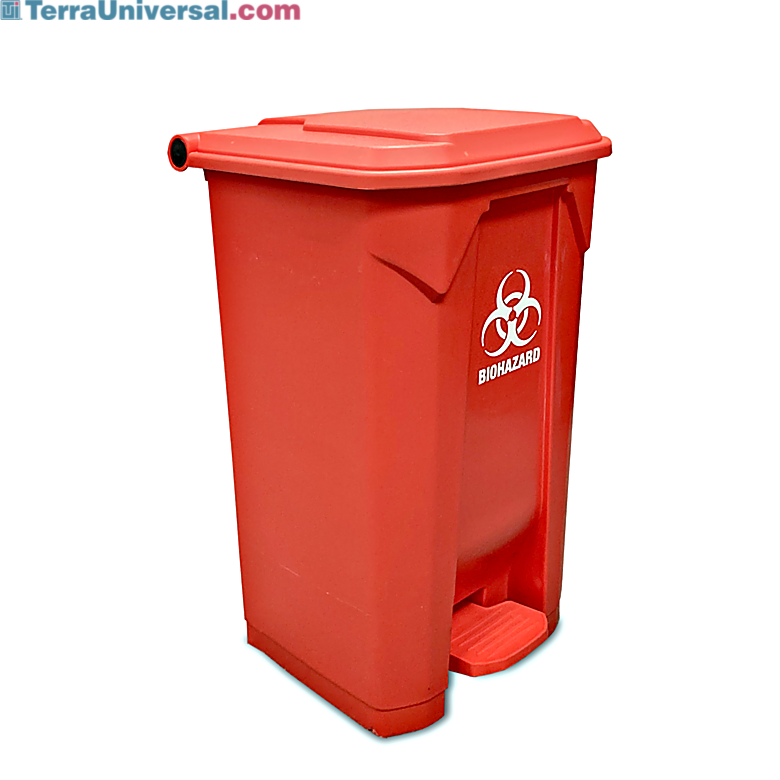 MTC Bio Extra-Large 23-Gallon Biohazard Bin for disposal of infectious or contaminated waste features a foot-pedal operated lid, bag notch hooks; A8002B  |  5705-94 displayed