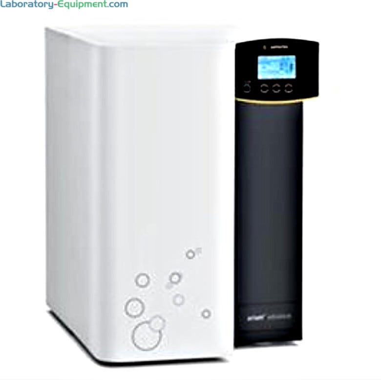 Select models produce 5L or 10L per hour of ASTM Type 2 water; features three purification stages and iJust water optimization software  |  5704-PP-06 displayed