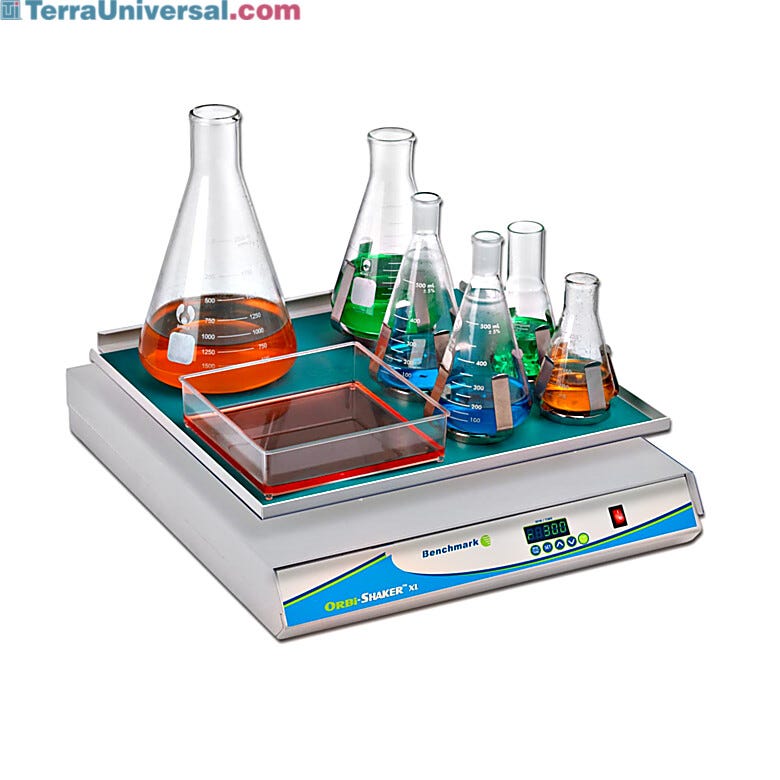 Benchmark Scientific’s Orbi-Shaker™ XL features a large (optional MAGic Clamp™) platform  |  2823-12 displayed
