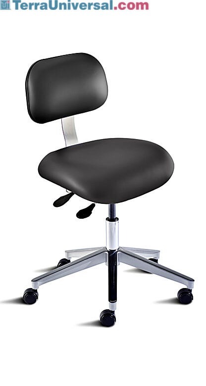 Biofit black desk chair includes seat and backrest that tilt independently with separate levers, chrome-plated metal parts, and large high-profile aluminum base
