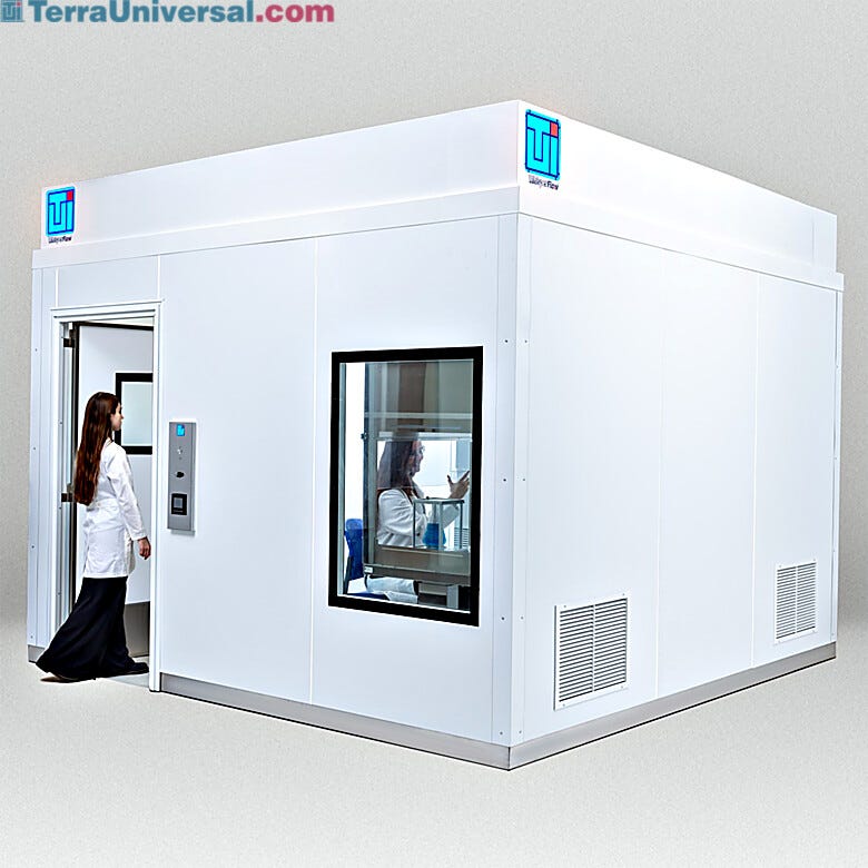 Fully-integrated BioSafe® modular cleanroom with demountable wall panel system   |  6606-PP-02 displayed