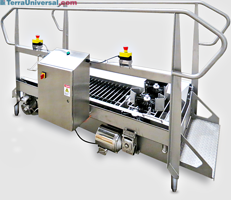 Solid Stainless Steel BSX1000 High-Capacity Walk Through Boot Scrubbers allow users to enter and exit on either side; removable components and brushes for easy  |  5608-PP-07 displayed
