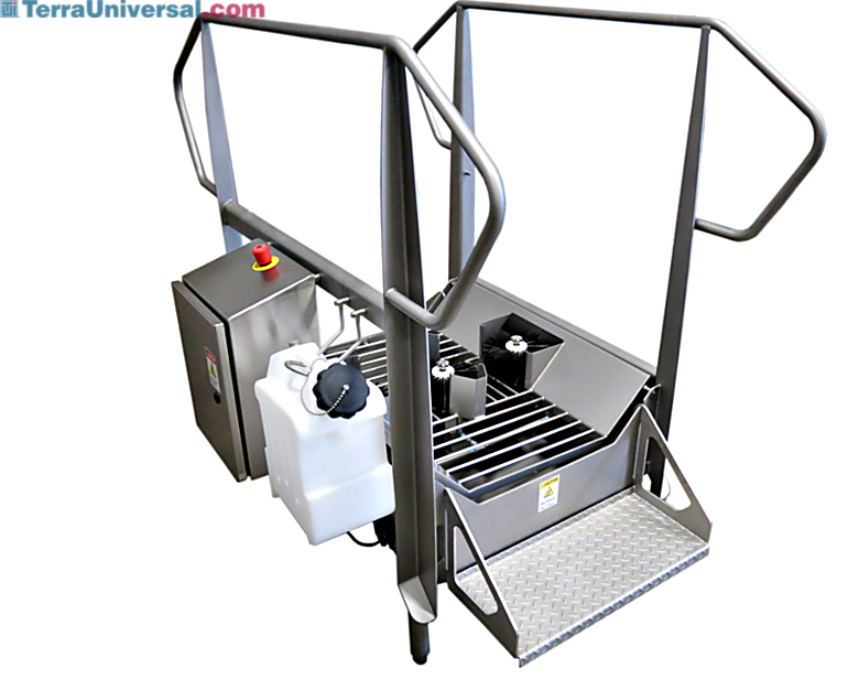 Stainless steel BSX800V Compact Walk Through Dual Wet Boot Scrubber with vertical side brushes in 3