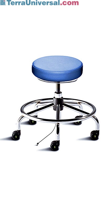 Biofit blue ISO6 desk seat includes tubular steel base, footring and dual-wheel casters for ESD applications