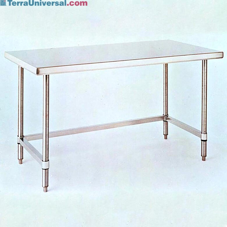 Solid-top 304 stainless steel cleanroon table from Metro with 3-sided