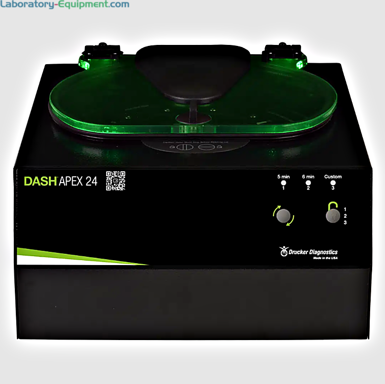 Drucker DASH Apex 24 STAT Centrifuge with a 24 x 75-100 mm capacity, 3 preset settings and a max 3,000 xg includes a rotor and tube holders; 00-084-009-005