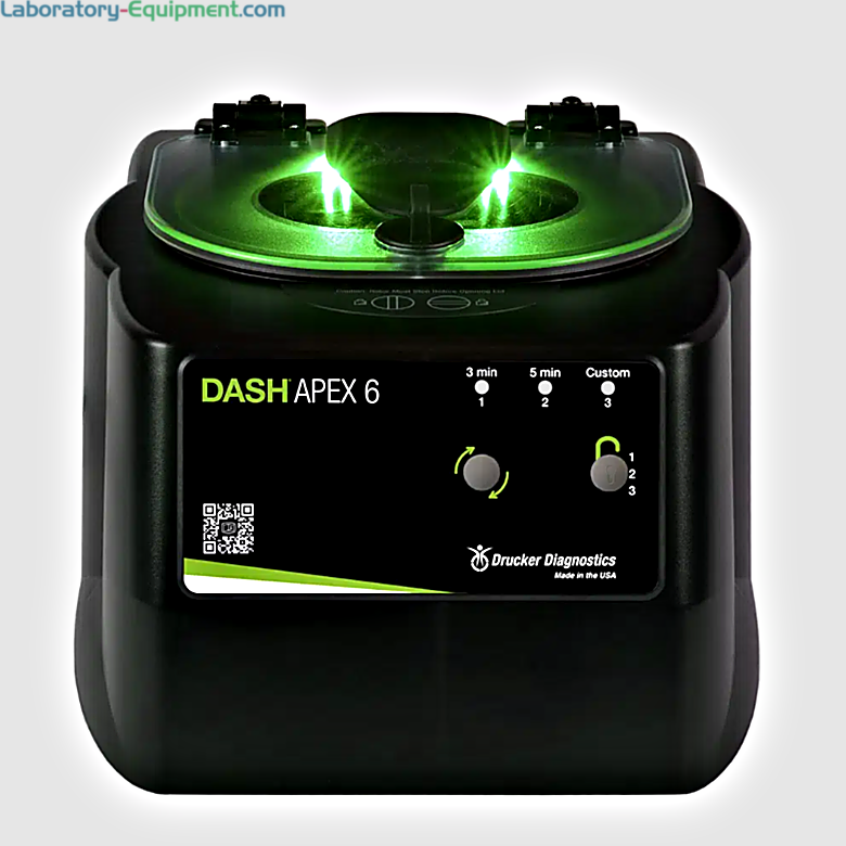 Drucker DASH Apex 6 STAT Centrifuge with a 6 x 75-100 mm capacity, 3 presets and a max 4,000 xg includes a rotor and tube holders; 00-076-009-004
