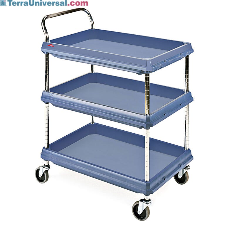 InterMetro deep ledge three shelf antimicrobial cart with adjustable center shelf | 1532-86 displayed
