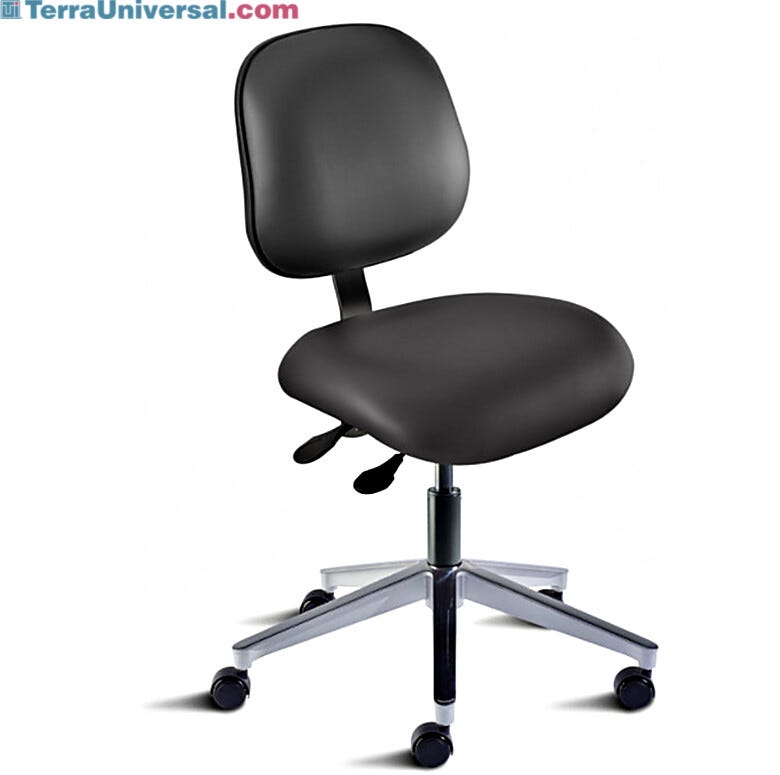 Black Elite EEA-L-RC ISO 8 Cleanroom Chair with upholstering and an aluminum base by Biofit; desk height EEA-L-RC-T-XF-XA-ISO8-06-P28540  |  2809-07 displayed