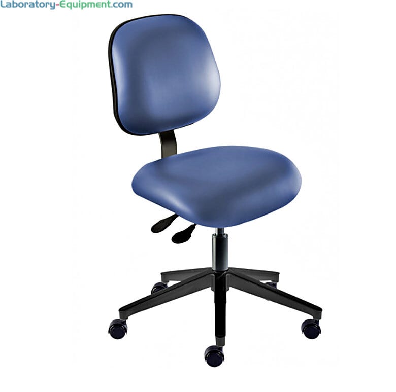 Blue Elite EER-L-RC ISO 7 Cleanroom Chair by Biofit with a reinforced composite base; desk height model EER-L-RC-T-XF-XA-ISO7-06-P28542  |  2809-34 displayed