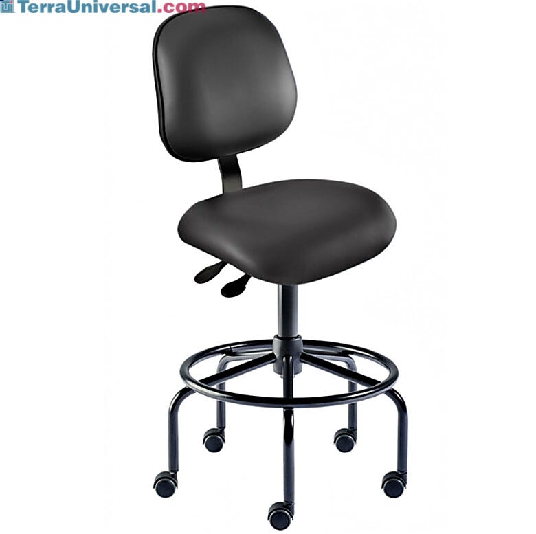 Black Elite EES-H-RC ISO 7 Cleanroom Chair by Biofit with a steel base and powdercoat finish; high bench model EES-H-RC-T-XF-XA-ISO7-06-P28540 | 2809-36 displayed