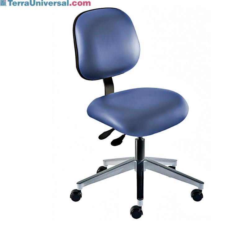 Blue Elite EEW-L-RC ISO 8 Cleanroom Chair by Biofit with an aluminum base, powdercoat finish; desk height #EEW-L-RC-T-XF-XA-ISO8-06-P28542  |  2809-22 displayed