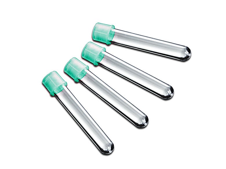 FlowTubes Cytometry instrument shown with strainer cap also available with standard two-position cap or no cap; used for cell sorting and straining applications  |  5705-58 displayed