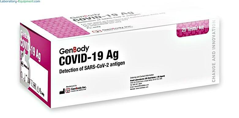 GenBody COVID 19 Rapid Antigen Tests with a processing time of 15-20 minutes
