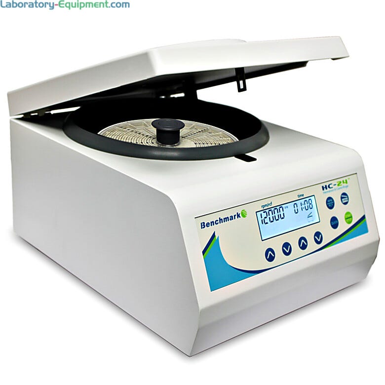 Compact HC-24 Hematocrit Capillary Centrifuges by Benchmark Scientific includes 24-place rotor, features a max 12,000 rpm (14,328xg) and built-in reading disc f | 2829-96 displayed