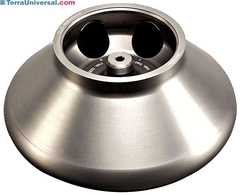 Heraeus HIGHConic II aluminum 45° fixed-angle centrifuge rotor from Thermo Fisher has a maximum speed of 10,350 rpm | 1537-16 displayed