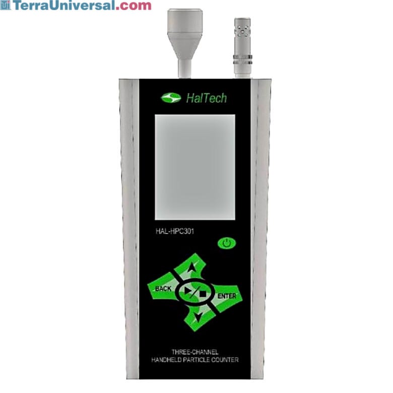 HPC301 3-Channel Handheld Laser Air Particle Counter simultaneously measures 3 user-configured particle sizes; accessories sold separately  |  1510-31A displayed