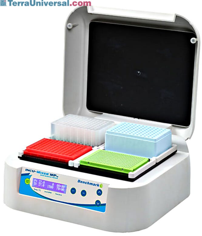 Incu-Mixer MP Heated Microplate Vortexer with a 2 or 4-plate format that accepts up to 40mm high microplates; independently controlled time, temperature and spe  |  2825-PP-03 displayed