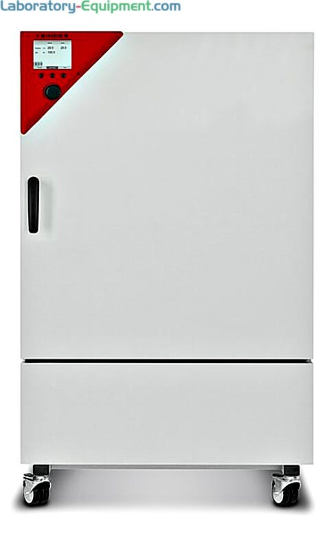 KB 240 Refrigerated Incubator by Binder with a temperature range from-10 °C to 100 °C for microorganisms include casters, 30mm access port and door heating  |  2828-40 displayed
